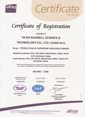 sagwell ISO 9001 certificate