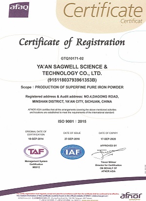 sagwell ISO 9001 certificate